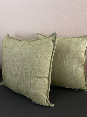Set of 2 Sage Green Accent Throw Pillows with Piped Edge